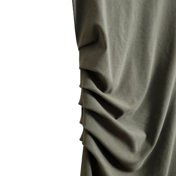 OGL Move Mockneck Tucks Slim Fit Midi Length Dress Ruched Olive Green Size M NEW - Picture 6 of 16